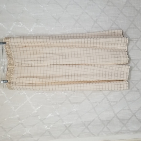 Anthropologie Elevenses Pants Womens Size 10 Wide Leg Cream Plaid Linen - Picture 2 of 14